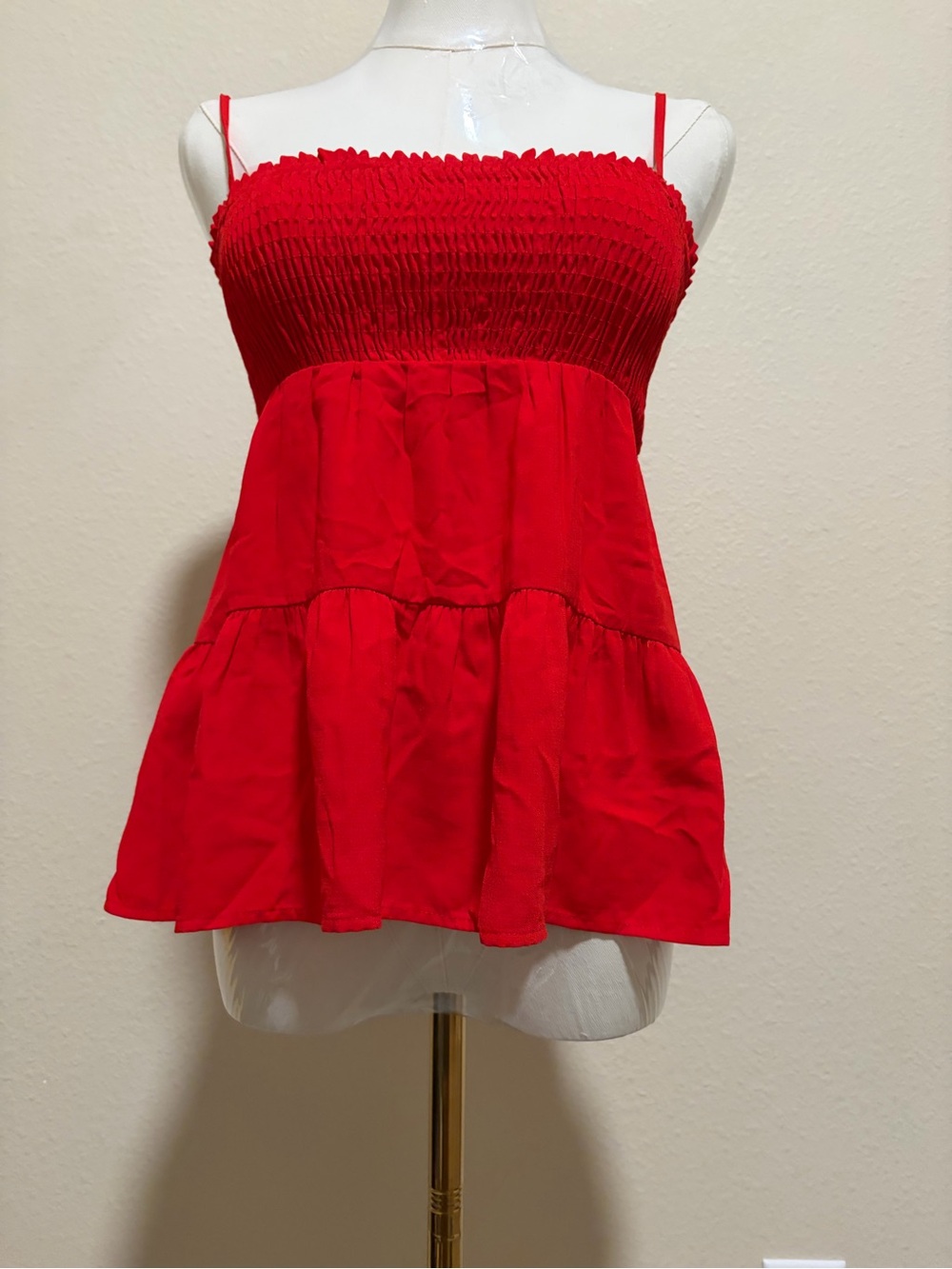 Paper Crane Red Tiered Smocked Tank Top